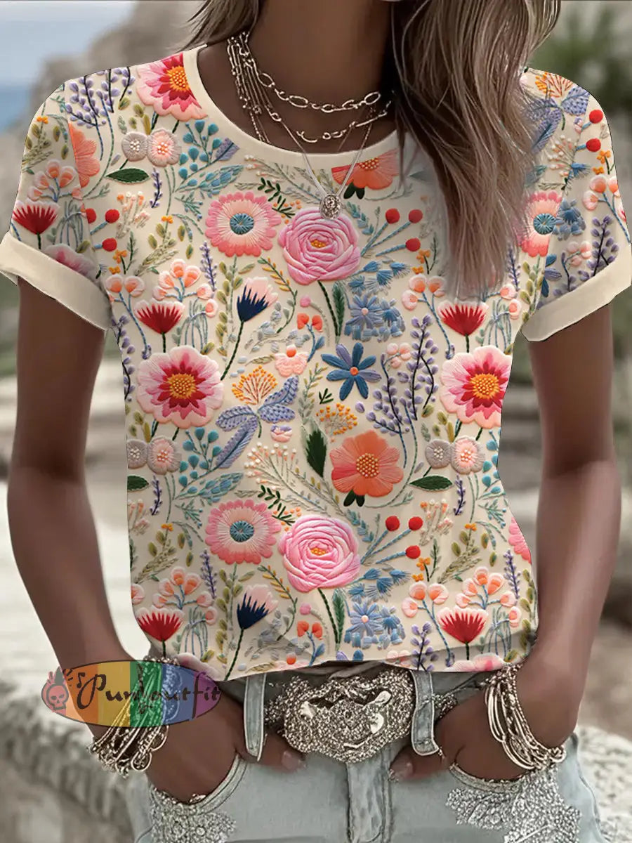 Women’s Pink Floral short sleeved T shirt As picture / S