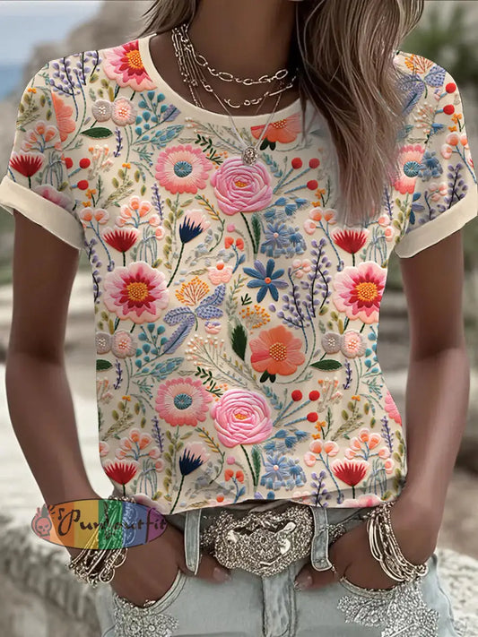 Women’s Pink Floral short sleeved T shirt As picture / S