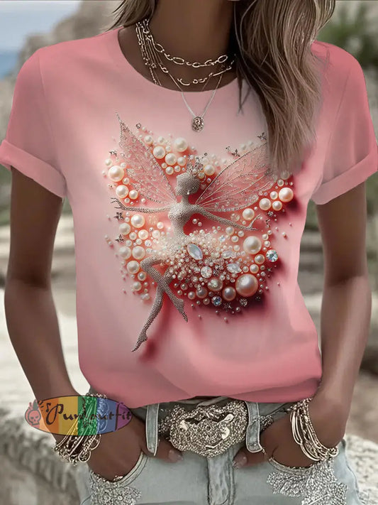 Women’s Pink Pearl Print Casual T shirt Pink / S