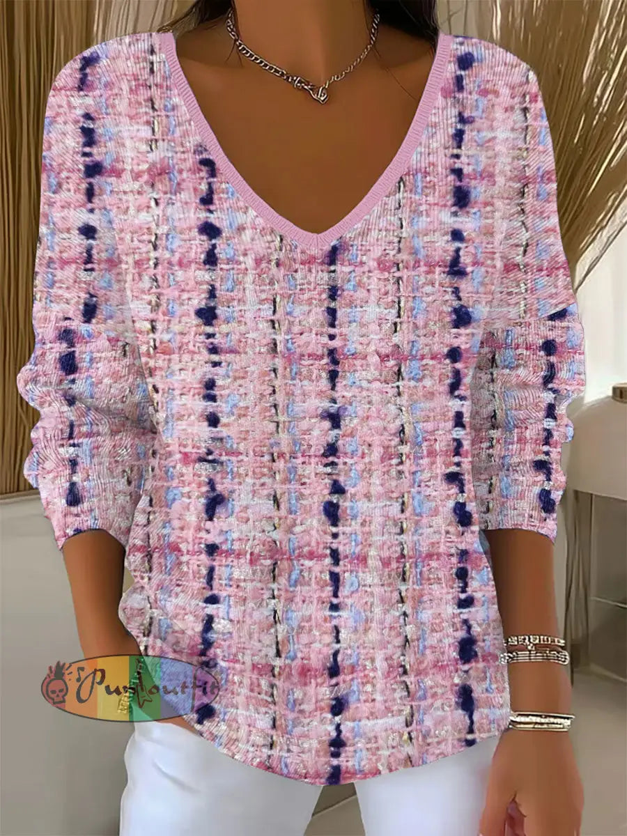 Women’s Pink Plaid Print Casual Top Pink / S