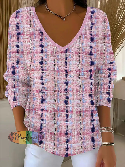Women’s Pink Plaid Print Casual Top Pink / S