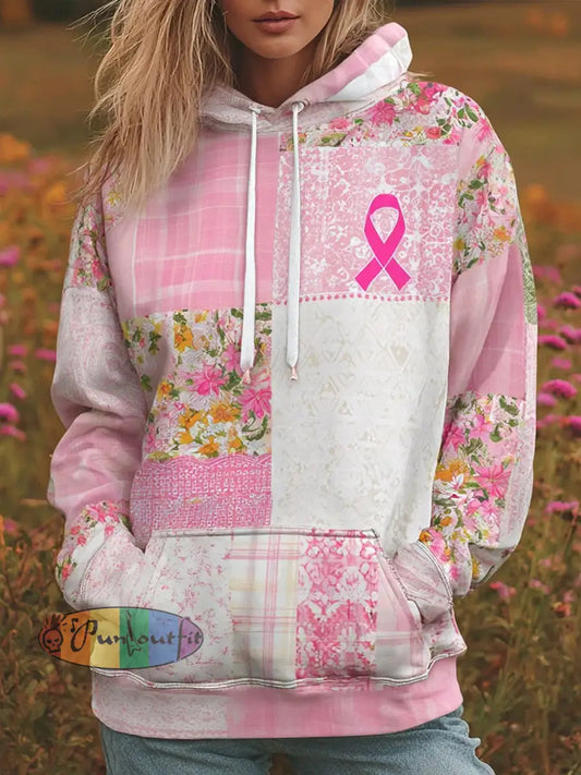 Women’s Pink Ribbon Hooded Sweatshirt with Pockets Pink / S