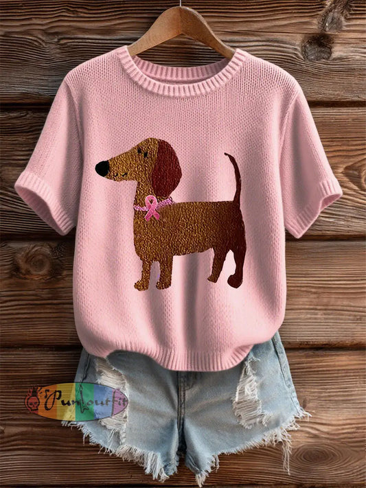 Women’s Pink Ribbon Print Casual T shirt Light Pink / S