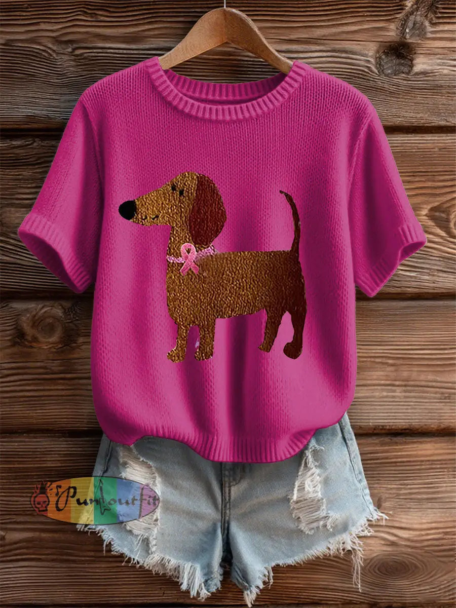 Women’s Pink Ribbon Print Casual T shirt Rose Red / S