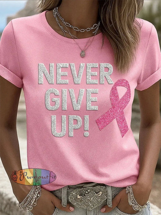 Women’s Pink Ribbon Print Casual T shirt Pink / S