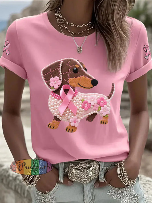 Women’s Pink Ribbon Print Casual T shirt Pink / S