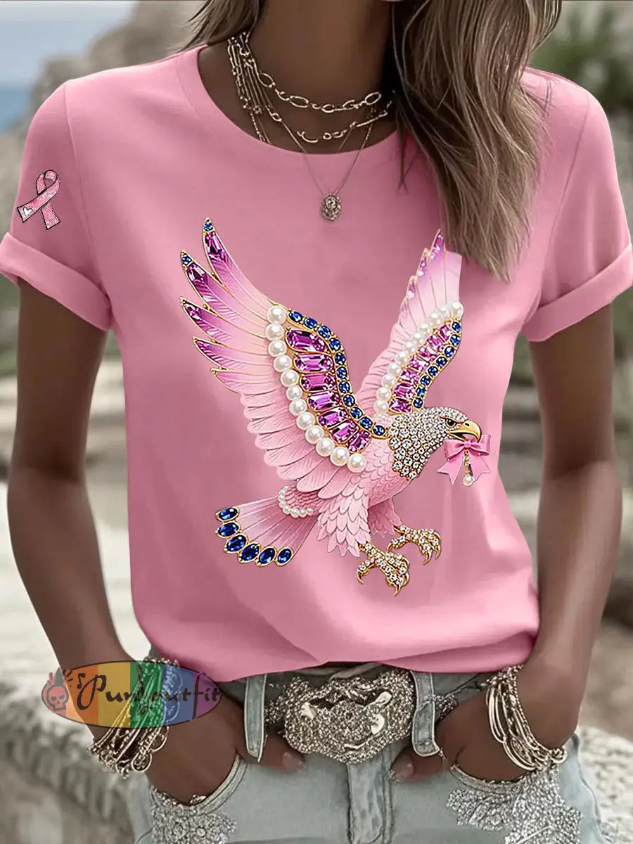 Women’s Pink Ribbon Print Casual T shirt Pink / S