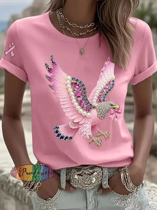Women’s Pink Ribbon Print Casual T shirt Pink / S