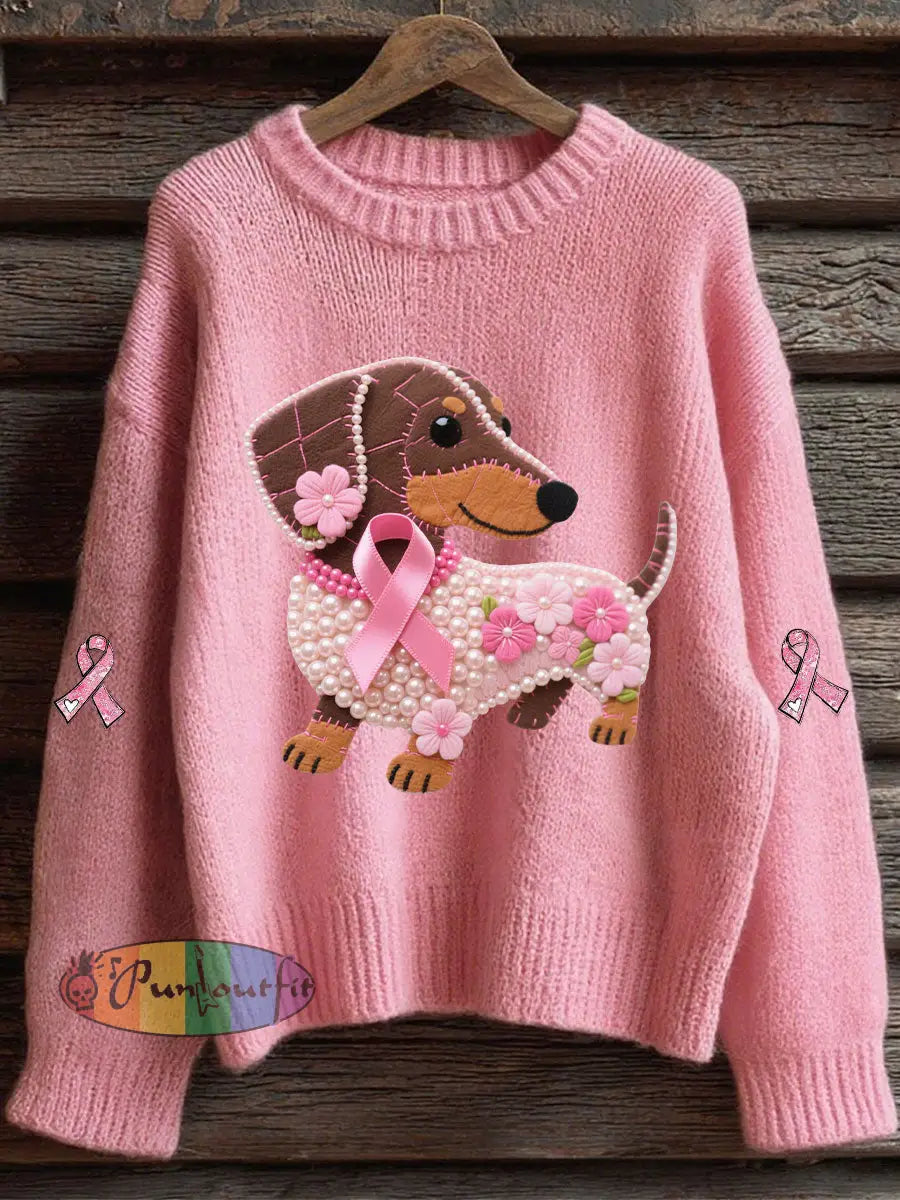 Women’s Pink Ribbon Print Casual Top Pink / S