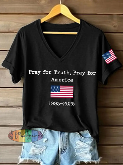 Women’s Pray For Truth Pray For America Print V-Neck T-Shirt Black / S