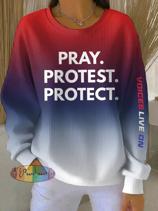 Women’s Pray Protest Protect Voices Live On Printed Top As picture / S