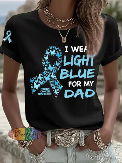 Women’s Prostate Cancer Awareness ’I Wear Light Blue For My Dad’ Print T Shirt Black / S