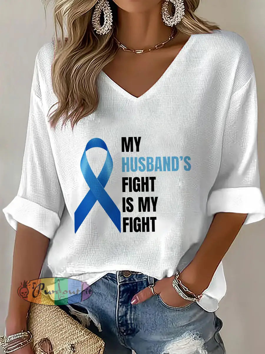 Women’s Prostate Cancer Awareness Wife V Neck Top White / S