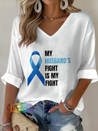 Women’s Prostate Cancer Awareness Wife V Neck Top White / S