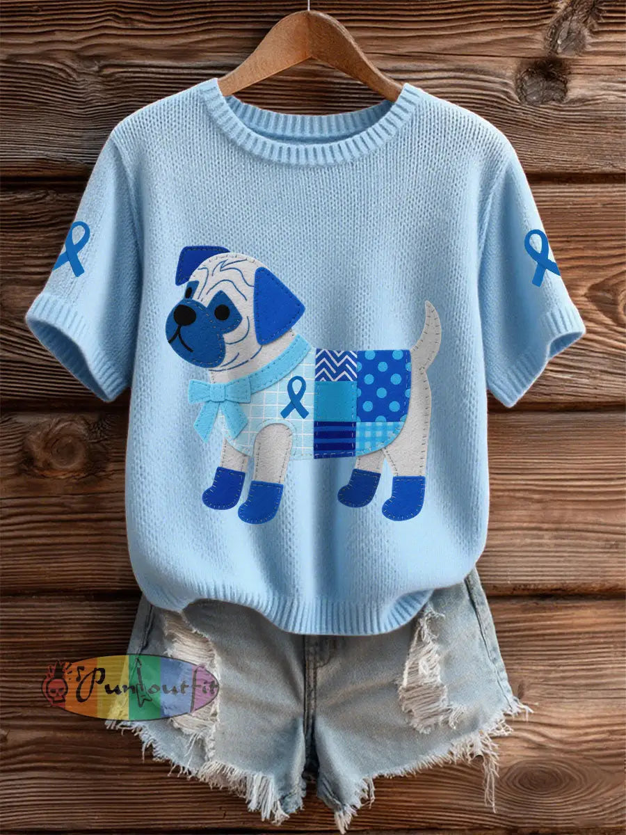 Women’s Prostate Cancer Pug Tops Light Blue / S