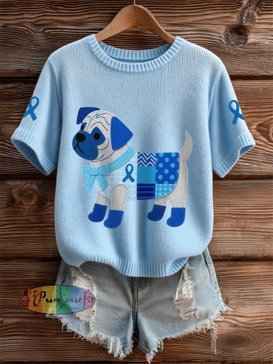 Women’s Prostate Cancer Pug Tops Light Blue / S