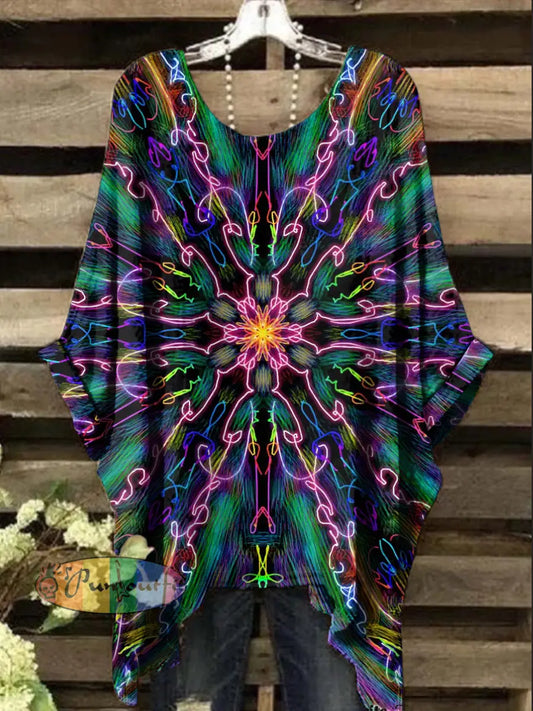 Women’s Psychedelic Mandala Print Design Top Colorful / S