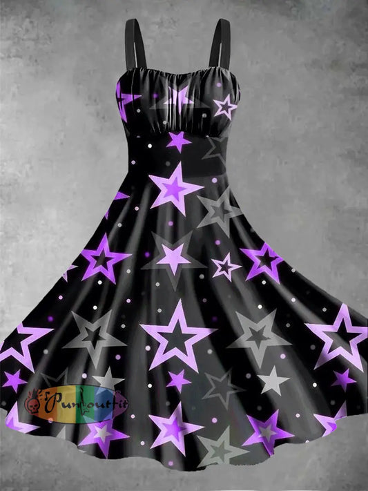 Women’s Psychedelic Star Printed Sleeveless Dress Black / S