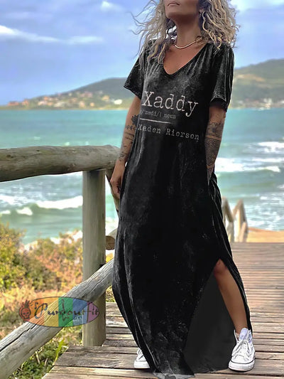 Women’s Punk Style Xaddy Print Design Short Sleeve Maxi Dress Black / S