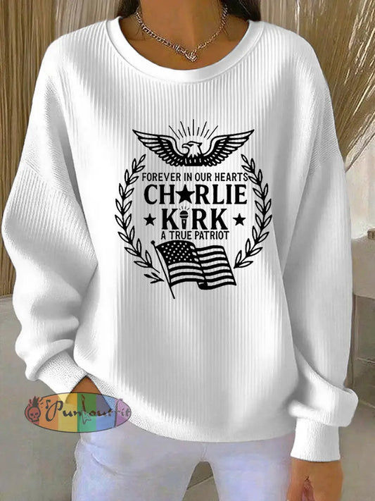 Women’s R.I.P Charlie Kirk Casual Loose Long Sleeve Sweatshirt White / S