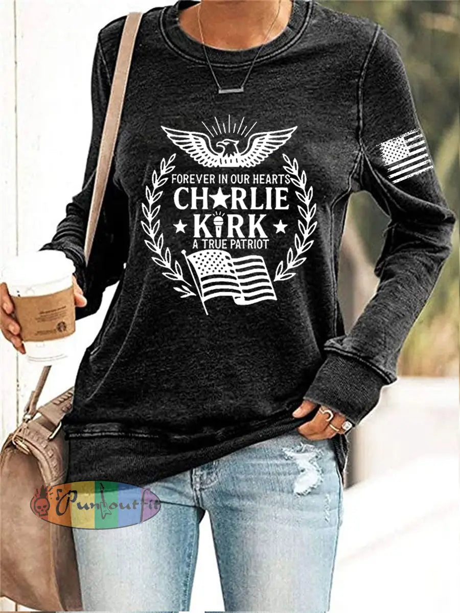 Women’s R.I.P Charlie Kirk Long Sleeve Sweatshirt Black / S