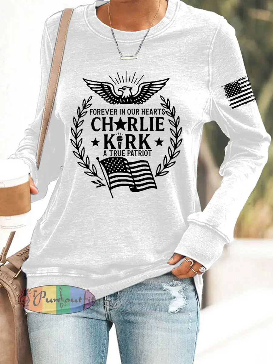 Women’s R.I.P Charlie Kirk Long Sleeve Sweatshirt White / S