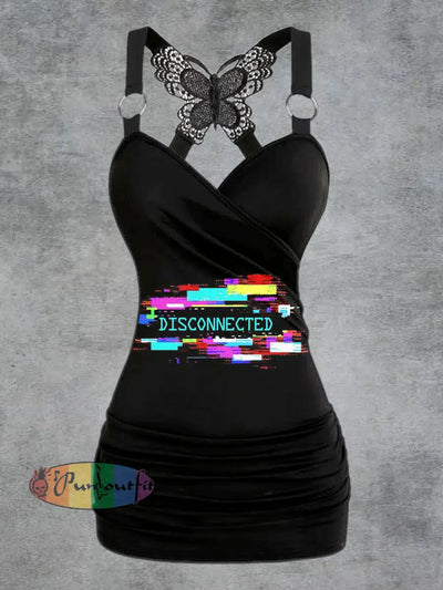 Womens’ Retro Fashion Punk Printed V-neck Tank Top Black / S