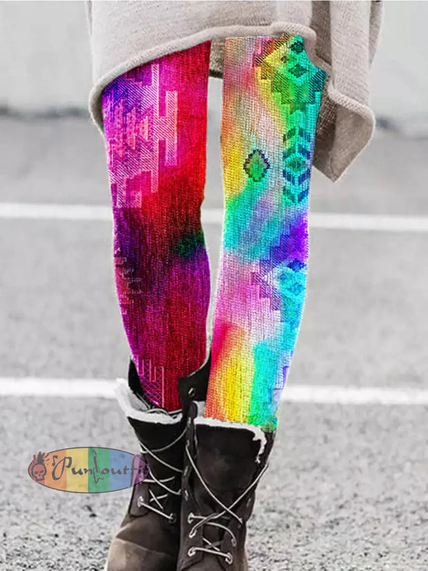 Women’s Retro Hippie Abstract Print Casual Leggings As Picture / S