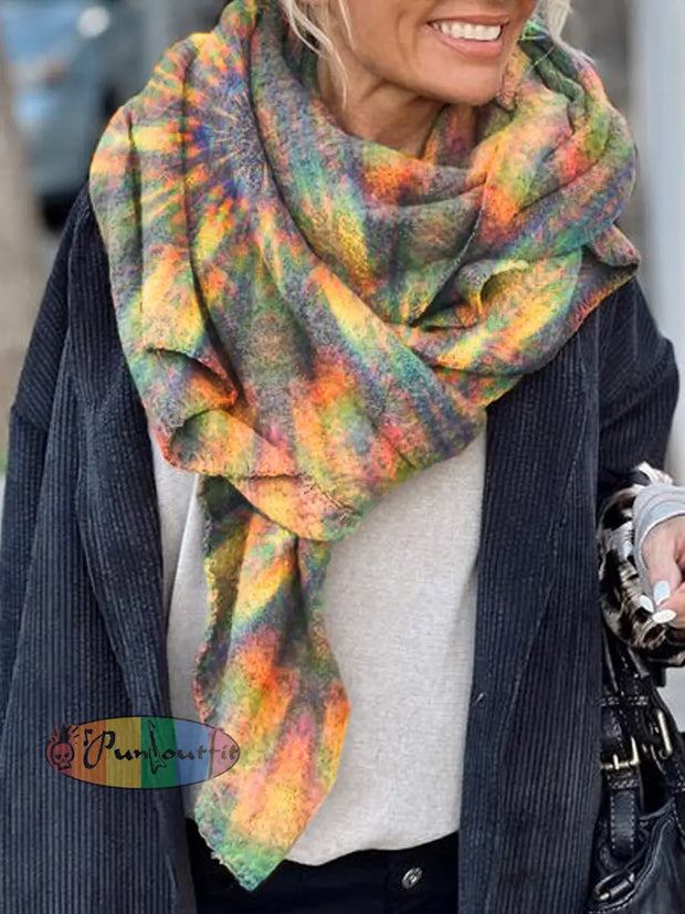 Women’s Retro Hippie Colorful Print Warm Scarf As Picture / Jm