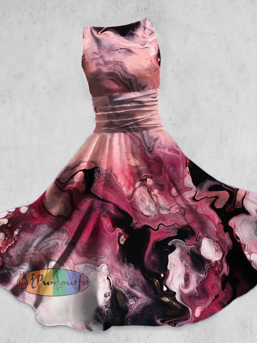 Women’s Retro Punk Style Marble Gradient Print Daily Vest Dress Colorful / S