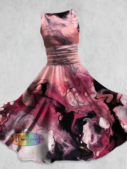 Women’s Retro Punk Style Marble Gradient Print Daily Vest Dress Colorful / S