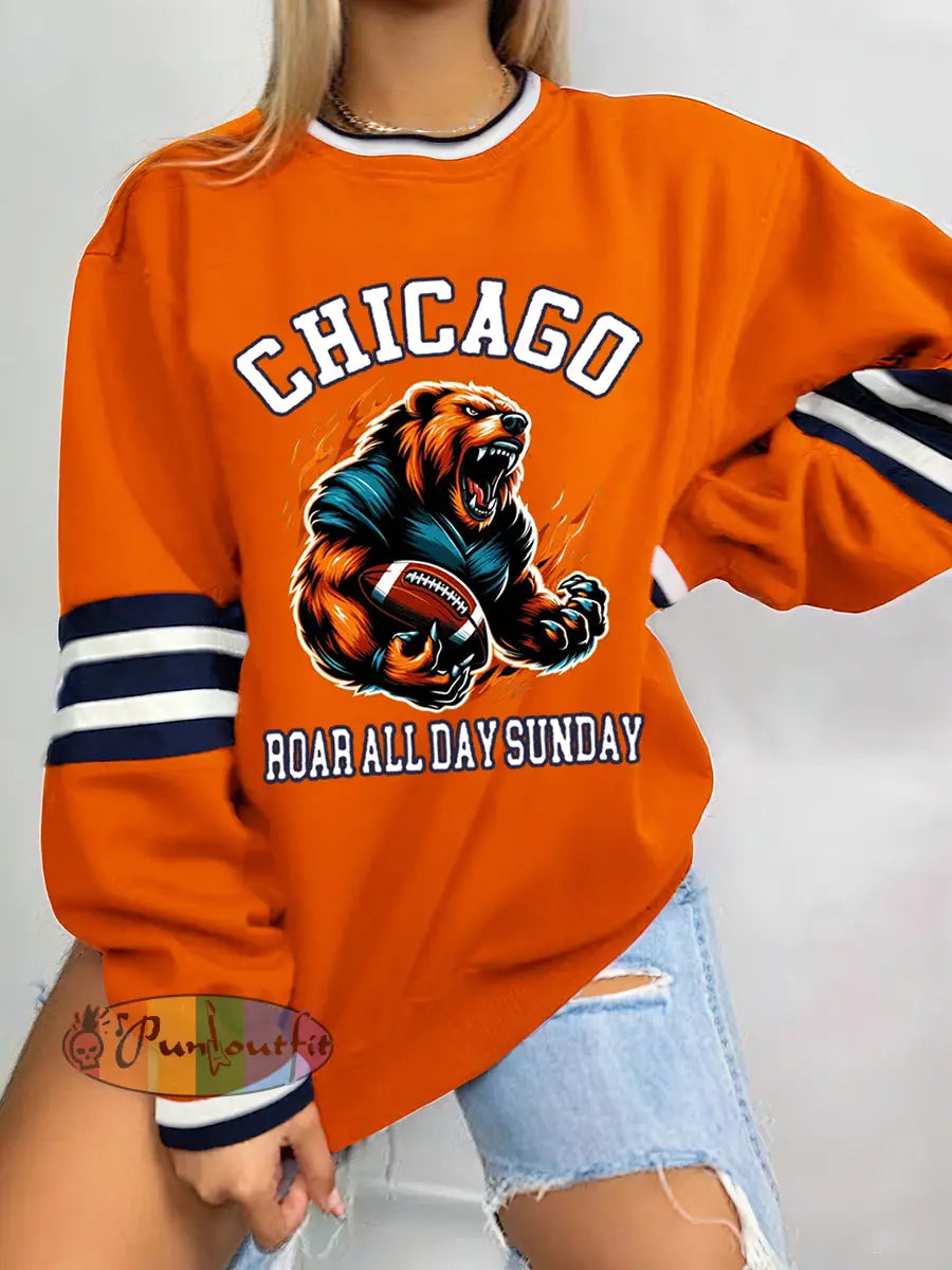 Women’s Roar All Day Sunday Football Fans Lovers Gameday Casual Sweatshirt Orange / S