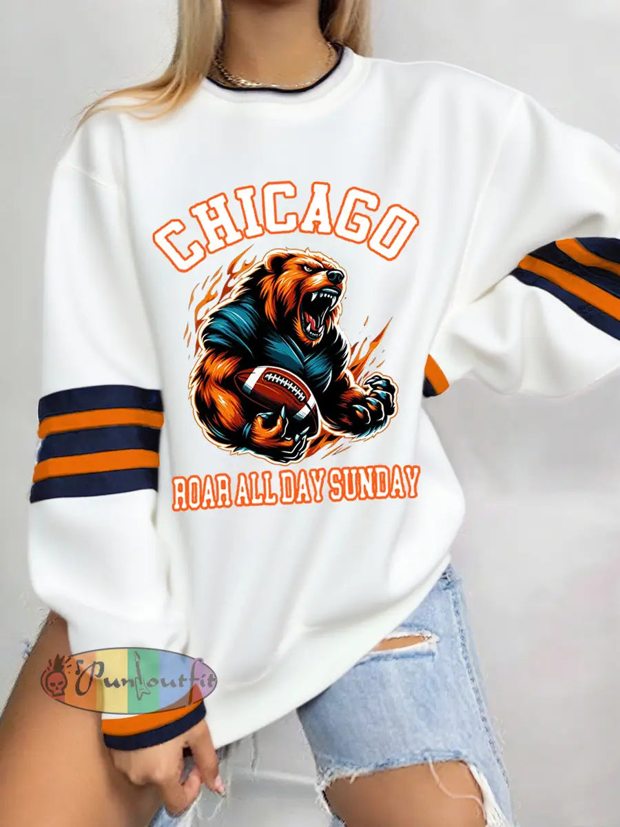 Women’s Roar All Day Sunday Football Fans Lovers Gameday Casual Sweatshirt White / S