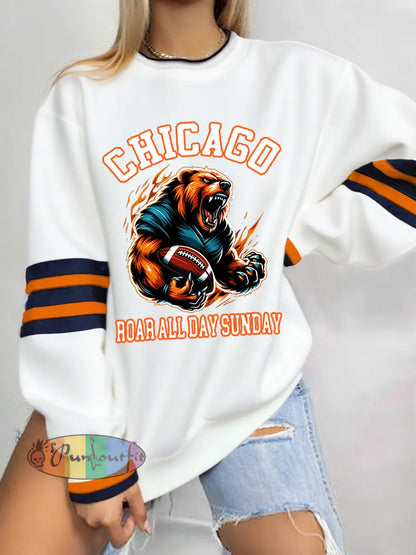 Women’s Roar All Day Sunday Football Fans Lovers Gameday Casual Sweatshirt White / S