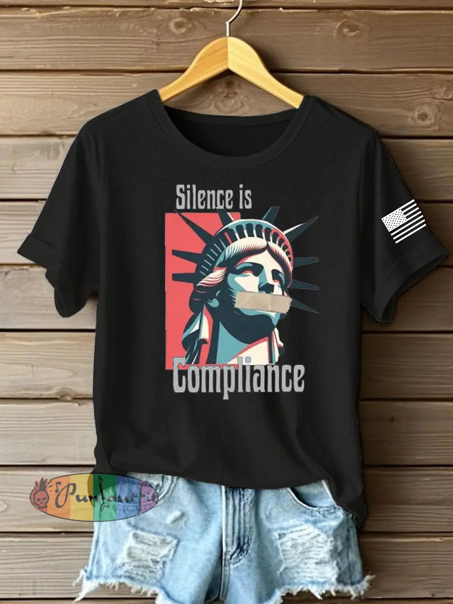Women’s silece is complience Printed Iron On Short Sleeve T-Shirt Black / S