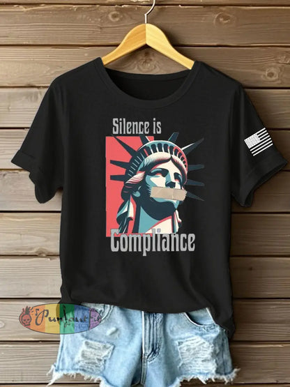 Women’s silece is complience Printed Iron On Short Sleeve T-Shirt Black / S