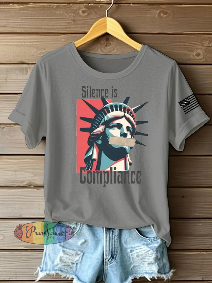 Women’s silece is complience Printed Iron On Short Sleeve T-Shirt Light Gray / S