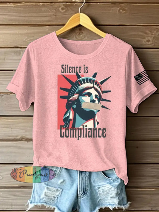 Women’s silece is complience Printed Iron On Short Sleeve T-Shirt Pink / S