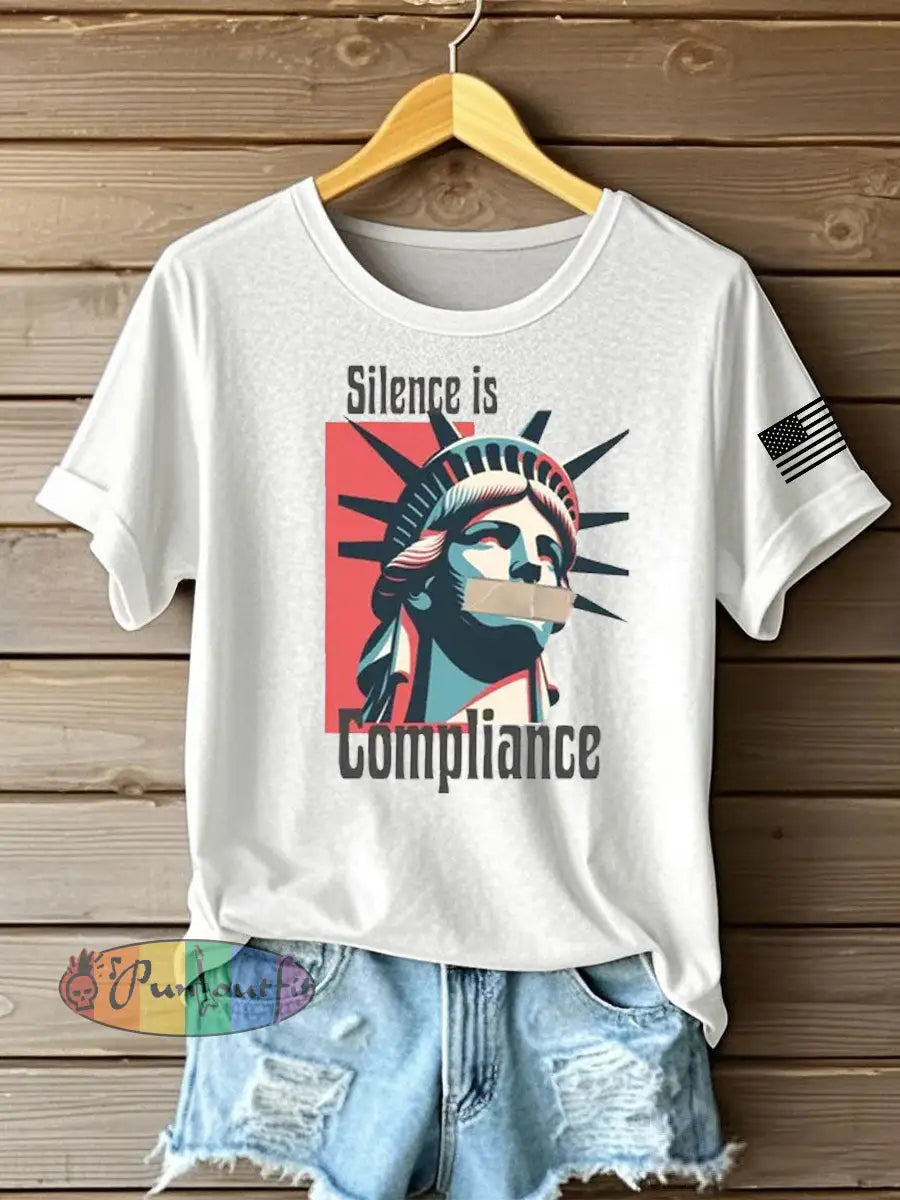 Women’s silece is complience Printed Iron On Short Sleeve T-Shirt White / S