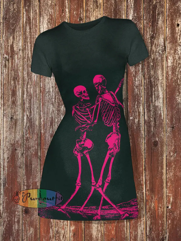 Women’s Skull Dancing Abstract Print Casual Mini Dress Black / S