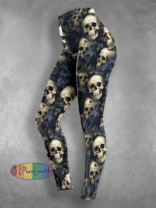 Women’s Skulls Halloween Print Casual Leggings Black / S