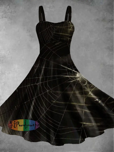 Women’s Sleeveless Spider Web Retro Summer Fashion Dress Black / S