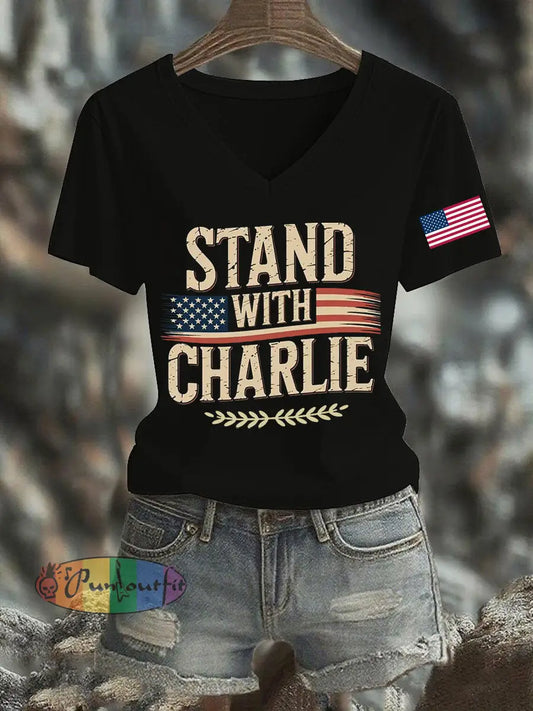 Women’s Stand With Charlie Kirk Printed T-shirt Black / S
