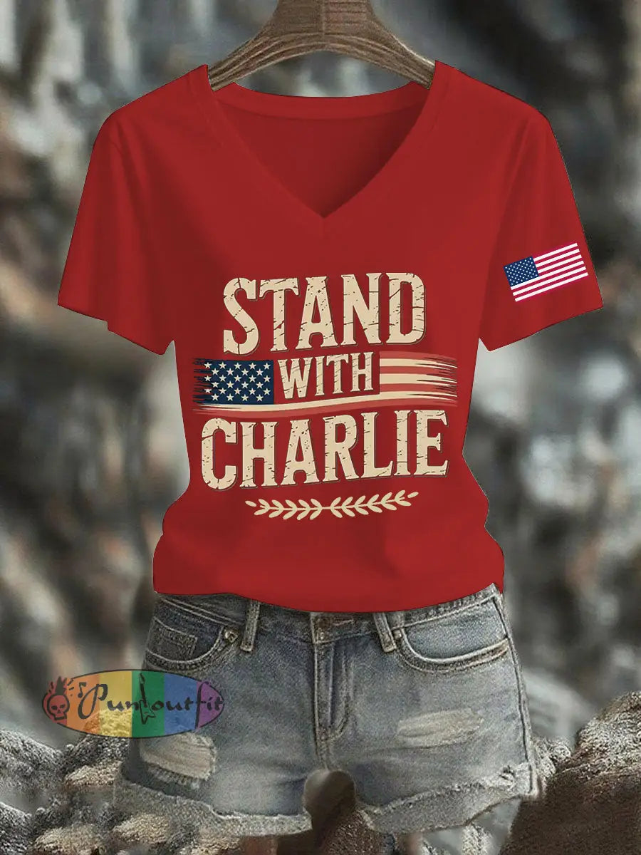 Women’s Stand With Charlie Kirk Printed T-shirt Red / S