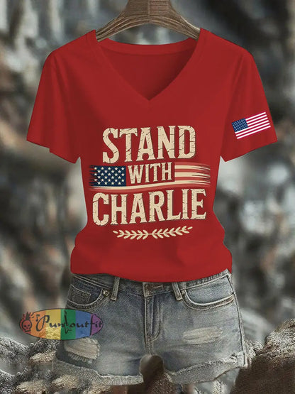 Women’s Stand With Charlie Kirk Printed T-shirt Red / S