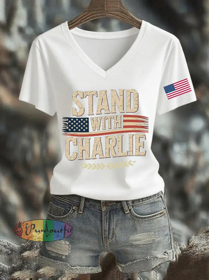 Women’s Stand With Charlie Kirk Printed T-shirt White / S