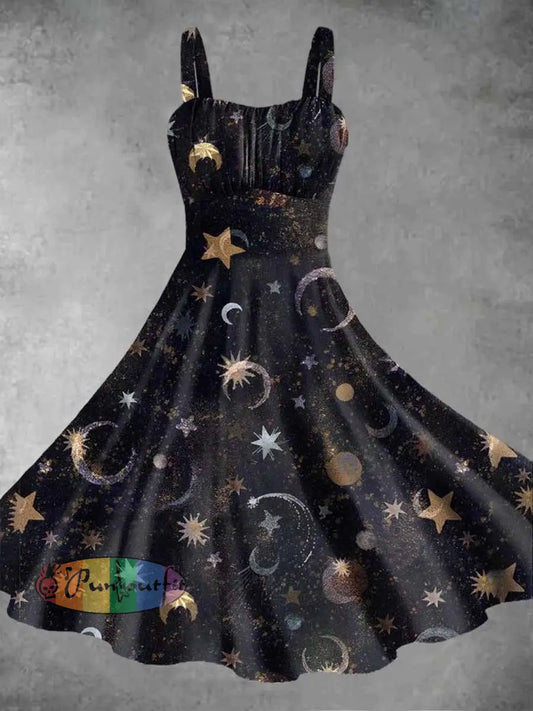 Women’s Star Moon Printed Suspender Dress As Picture / S