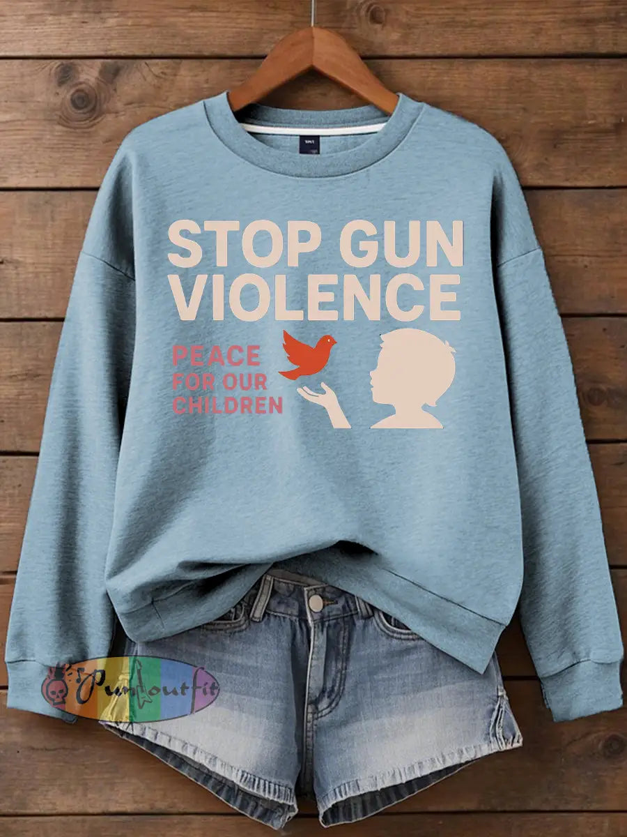 Women’s stop gun violence Printed polyester sweatshirt Sky Blue / S
