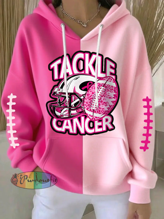 Women’s Tackle Breast Cancer Football Gameday Breast Cancer Awareness Support Hoodie Pink / S