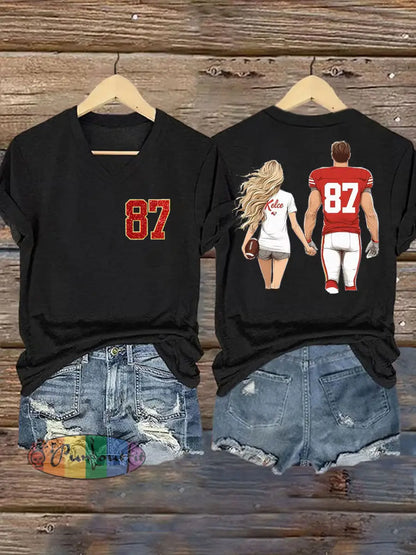 Women’s Taylor Swift and Travis Kelce Engagement short sleeved T shirt Black / S